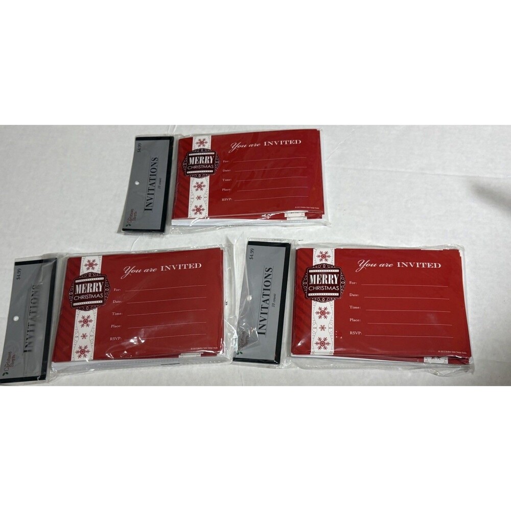 Christmas Shoppe Merry Christmas Party Invitations 30 Count Red Snowflake NOS